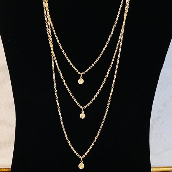 Tri Layer Crystal Gold Necklace 24" - Picture 2 of 3